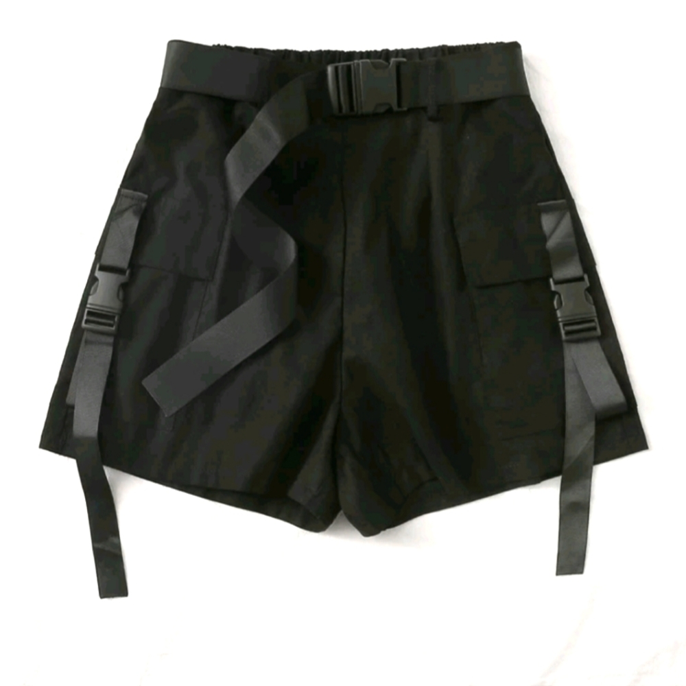 Tech Wear Cyber Punk Cloth Cargo Shorts w Buckles